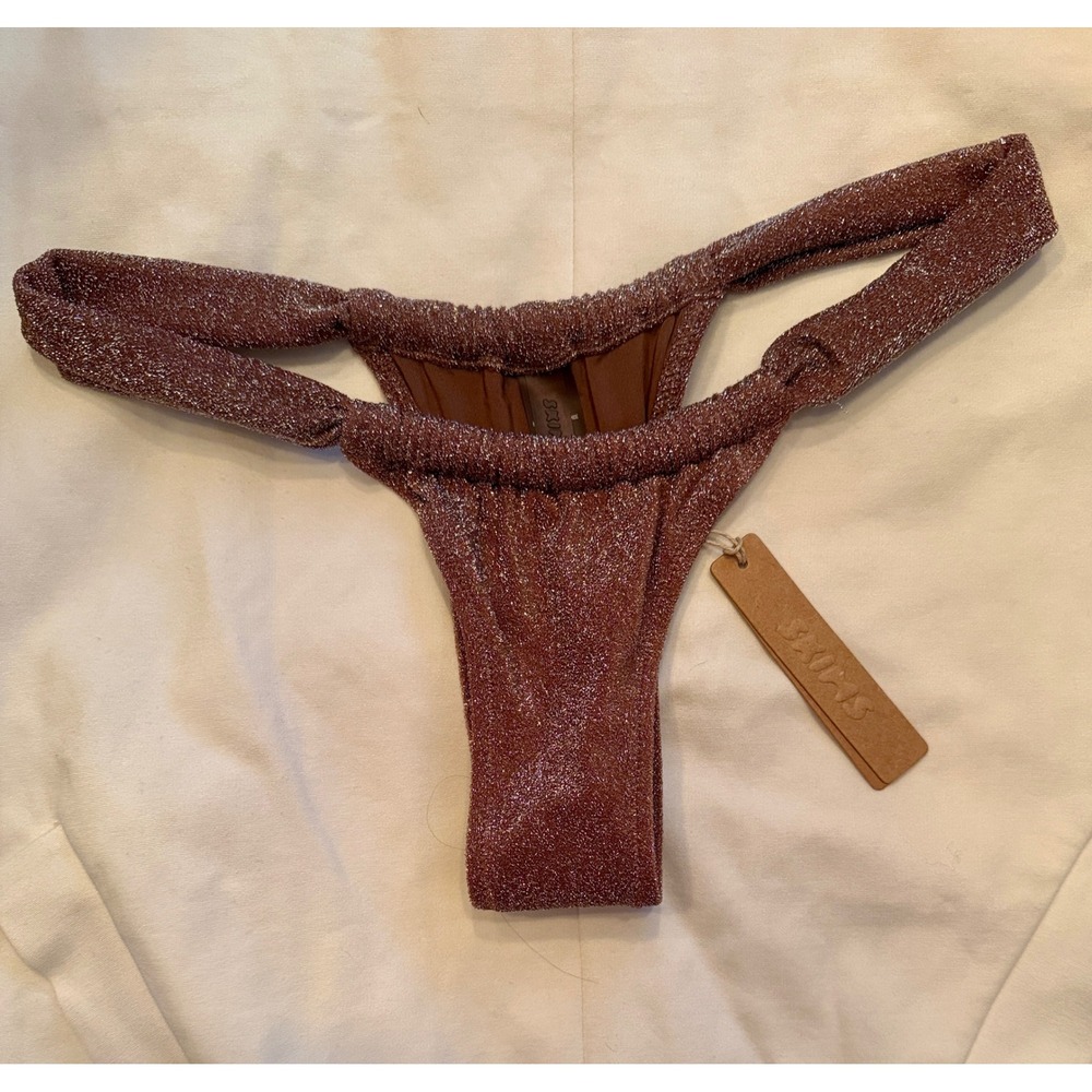 SKIMS Metallic Swim Bottoms Women Small Bronze New NWT Shimmer High Cut Cheeky
